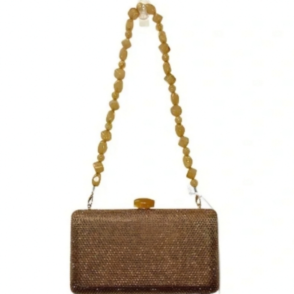 Gold Crystal Embelished Gold Shimmer Handbag